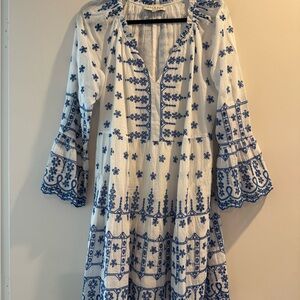 Hale Bob White and Blue Embroidered Blouse